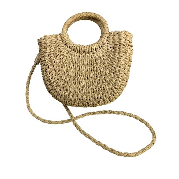 Unbranded Handbags - Circle Handle Rattan Straw Woven Crossbody Handbag Purse Women’s Medium